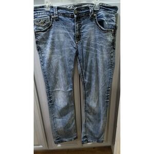 Men's Buckle Black 9 Fit Denim Jeans Stretch Regular Fit 36x32 Embroidered